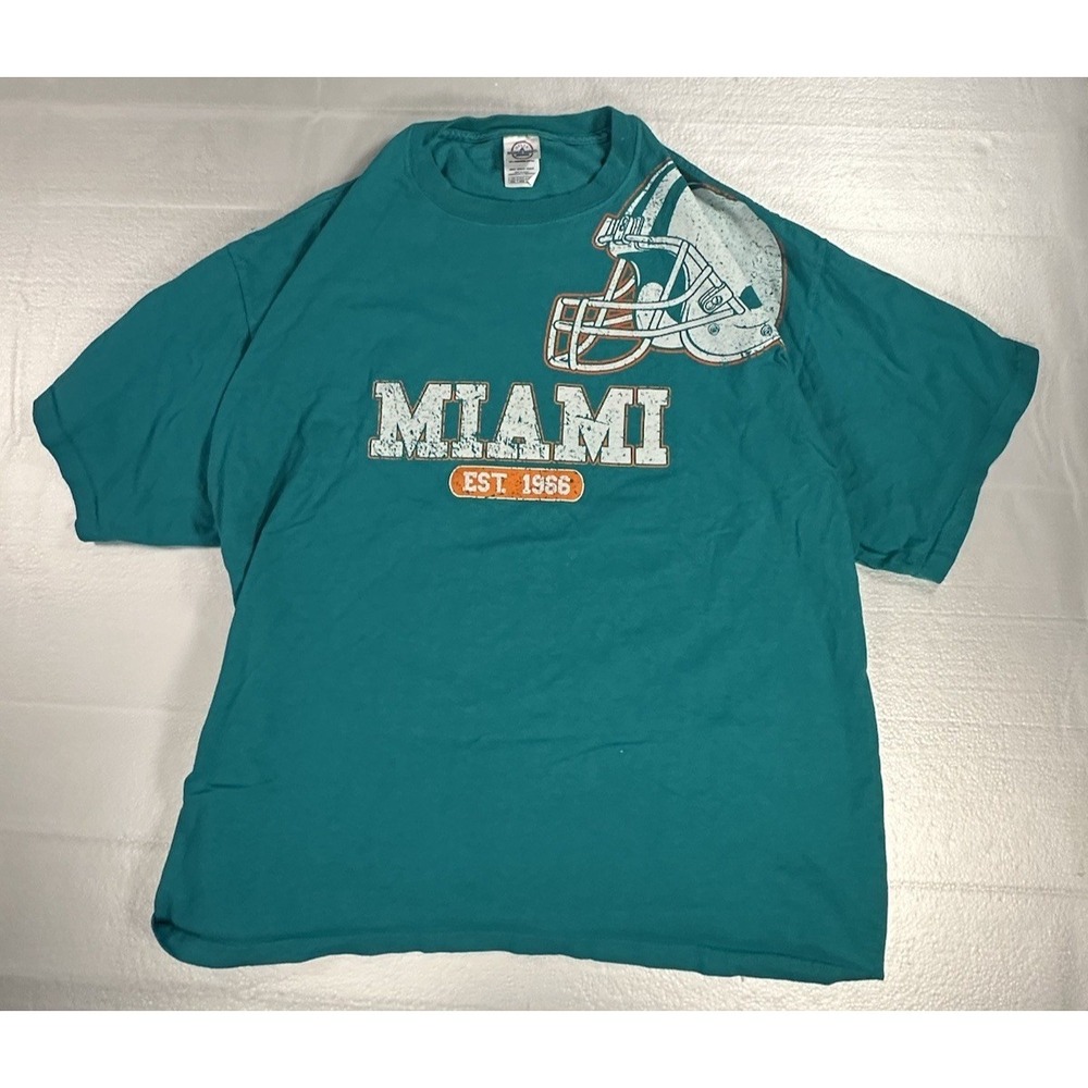 Miami Dolphins Shirt Men's 2XL Dolphins Helmet Graphic Y2K NFL T-Shirt Delta